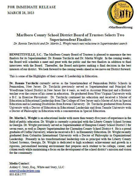 Superintendent Finalists Press Release